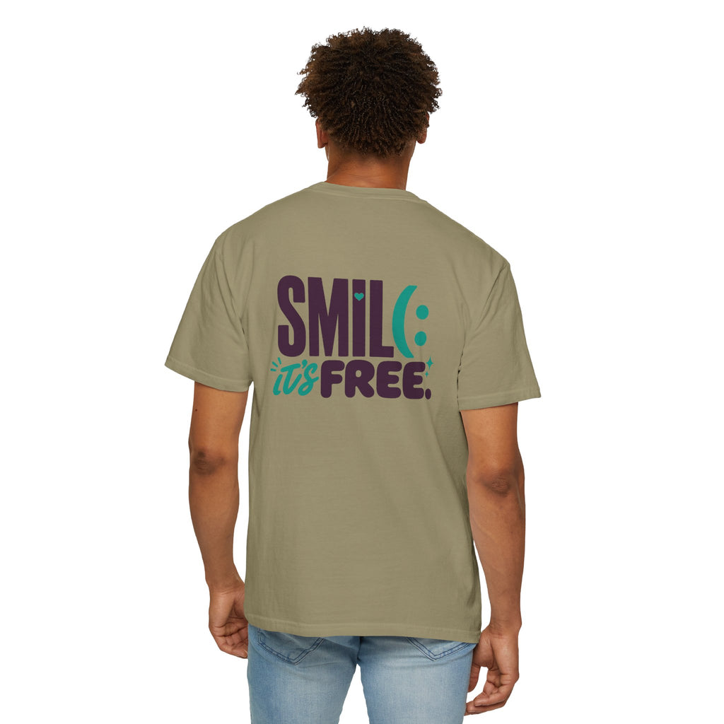SMIL(: IT’S FREE. Front & Back Garment-Dyed Graphic Tee