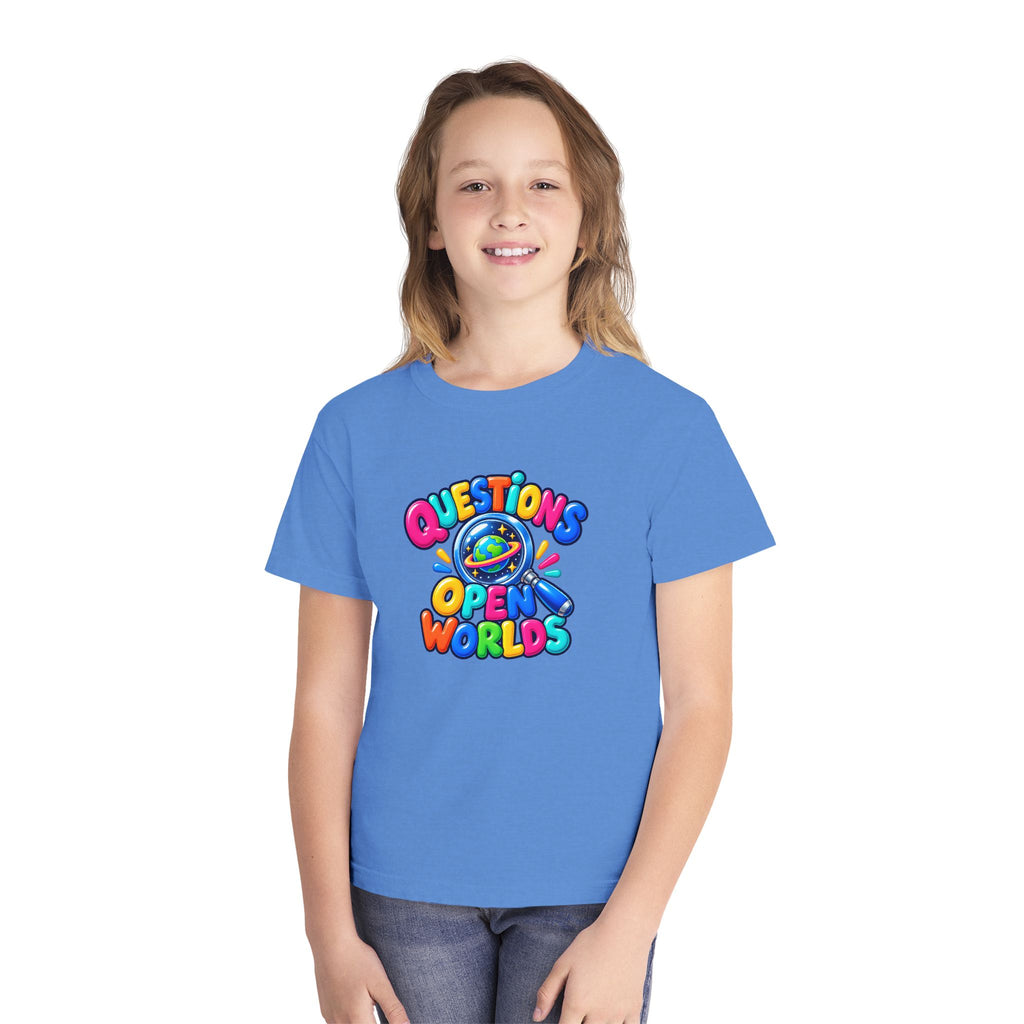 🌍 Questions Open Worlds Colorful Space Graphic Youth Tee