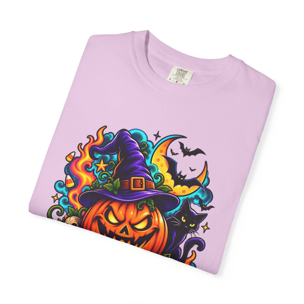 Unisex Halloween Pumpkin & Black Cat T-Shirt | Colorful Spooky Adult Tee