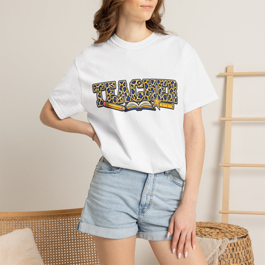 Leopard Print Teacher Comfort Colors® Heavyweight Tee 🍎✏️