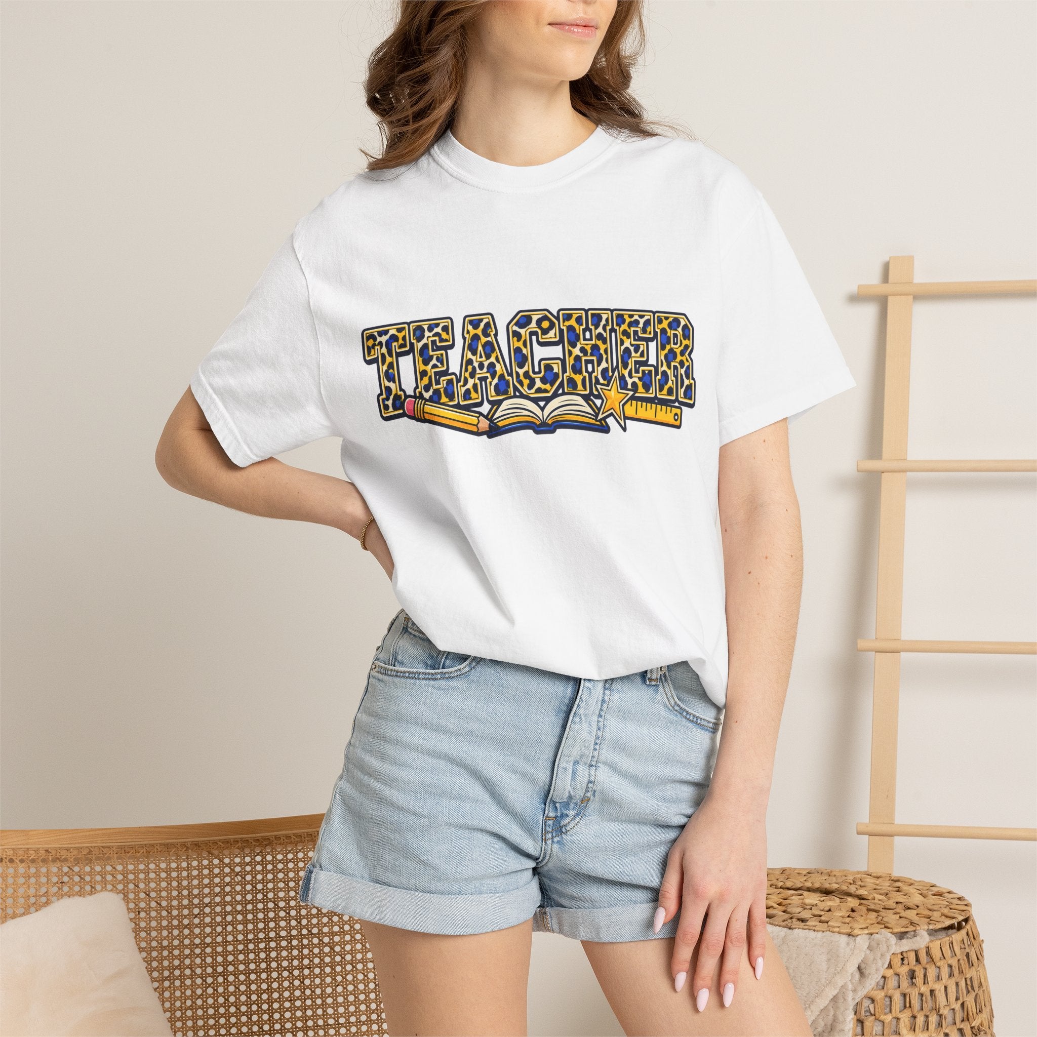 Leopard Print Teacher Comfort Colors® Heavyweight Tee 🍎✏️