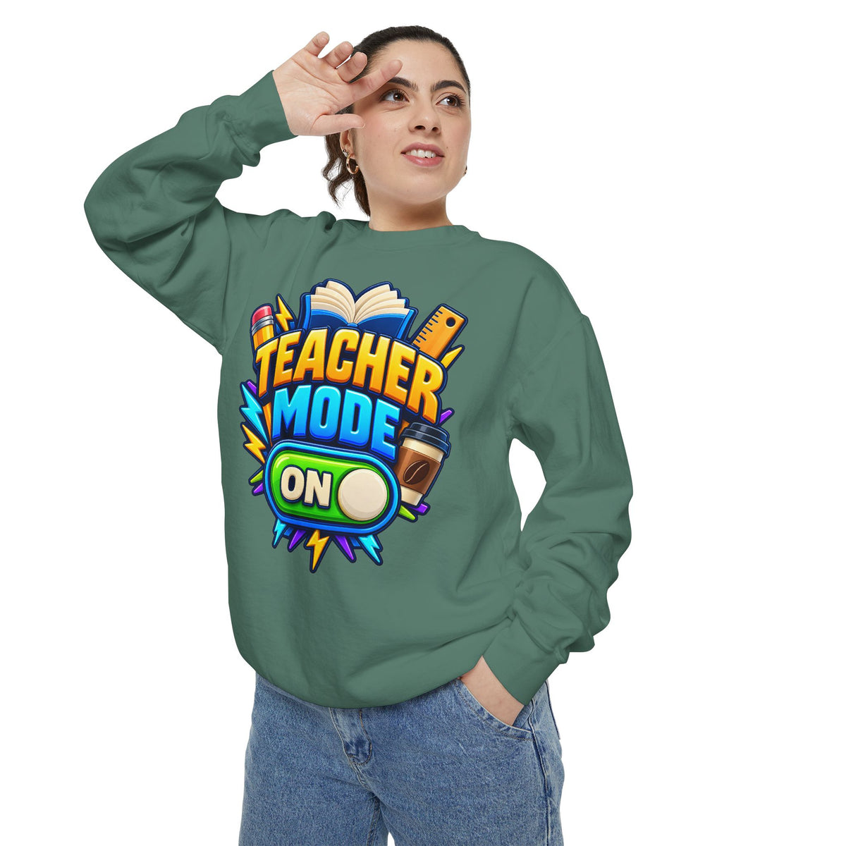 Teacher Mode On Sweatshirt 📚☕ | Funny Teacher Crewneck