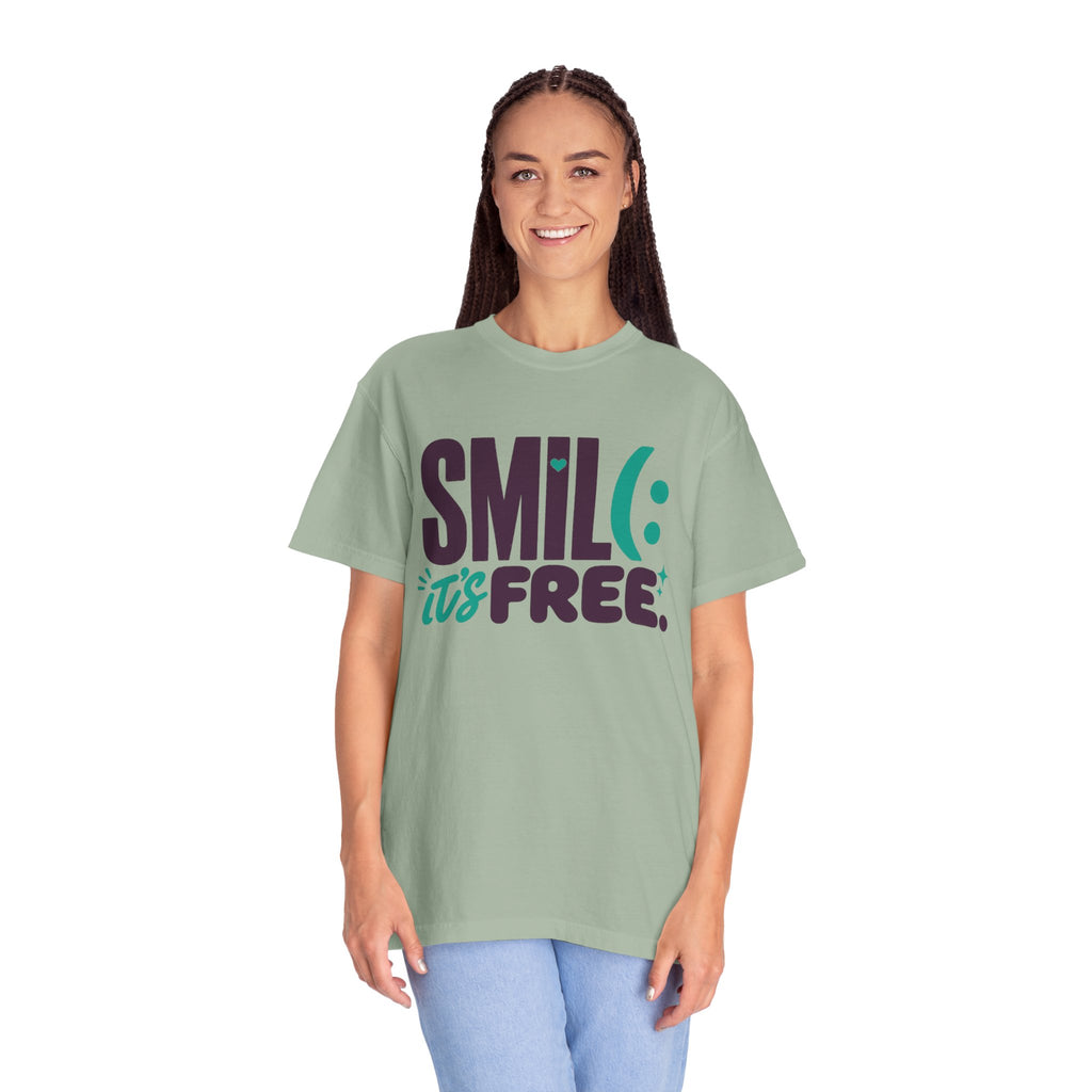 SMIL(: IT’S FREE. Plum & Teal Garment-Dyed Graphic Tee