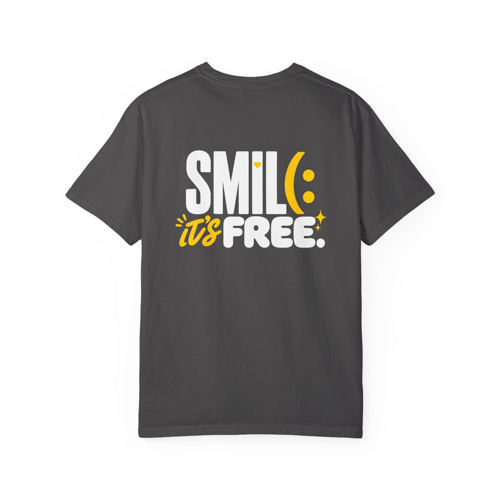 SMIL(: IT’S FREE. White & Yellow Front-and-Back Garment-Dyed Tee
