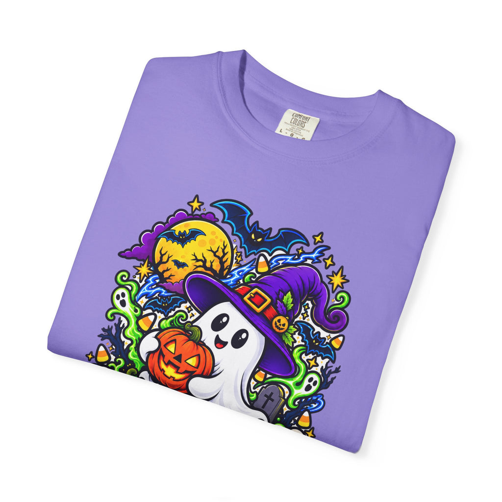 Unisex Halloween Ghost & Pumpkin Tee | Vibrant Spooky Adult Shirt