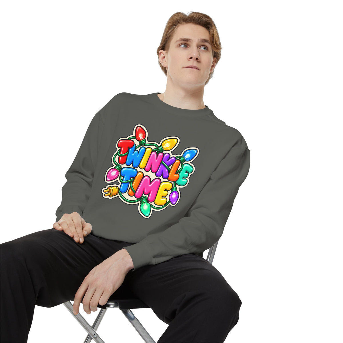 Twinkle Time Christmas - Colorful Holiday Light Graphic  Sweatshirt