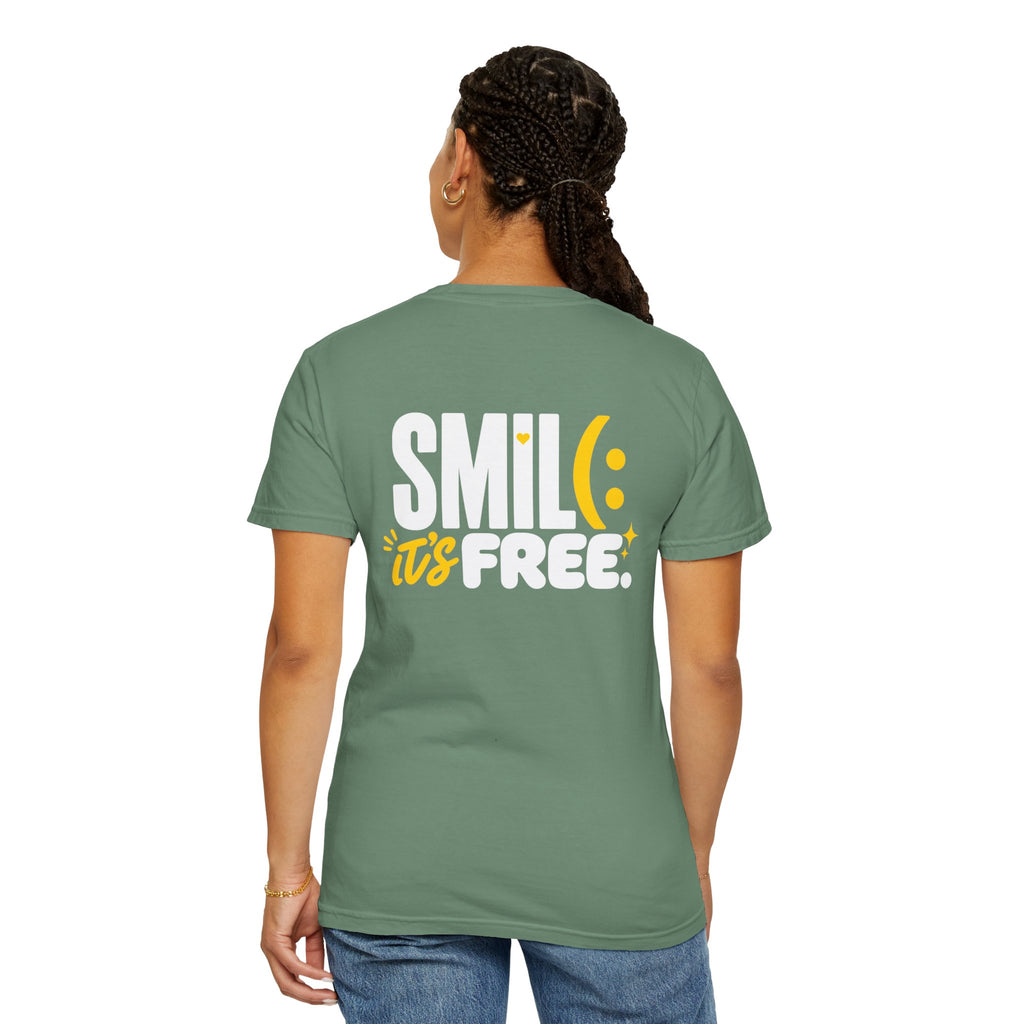 SMIL(: IT’S FREE. White & Yellow Front-and-Back Garment-Dyed Tee