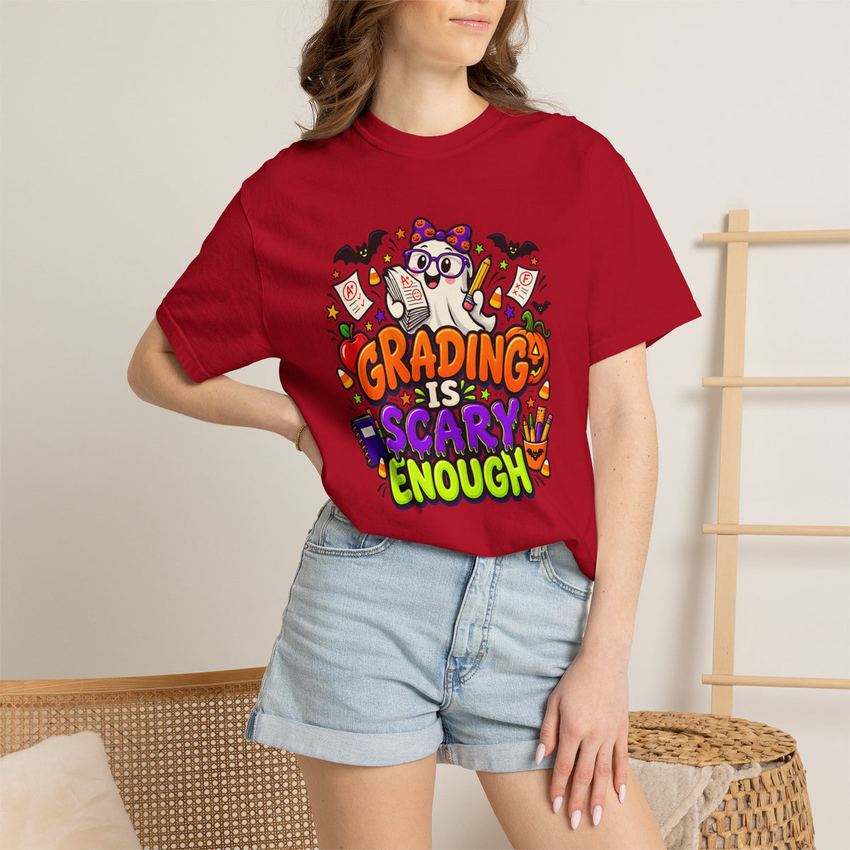 Grading Is Scary Enough T-Shirt — Halloween Teacher Funny Tee