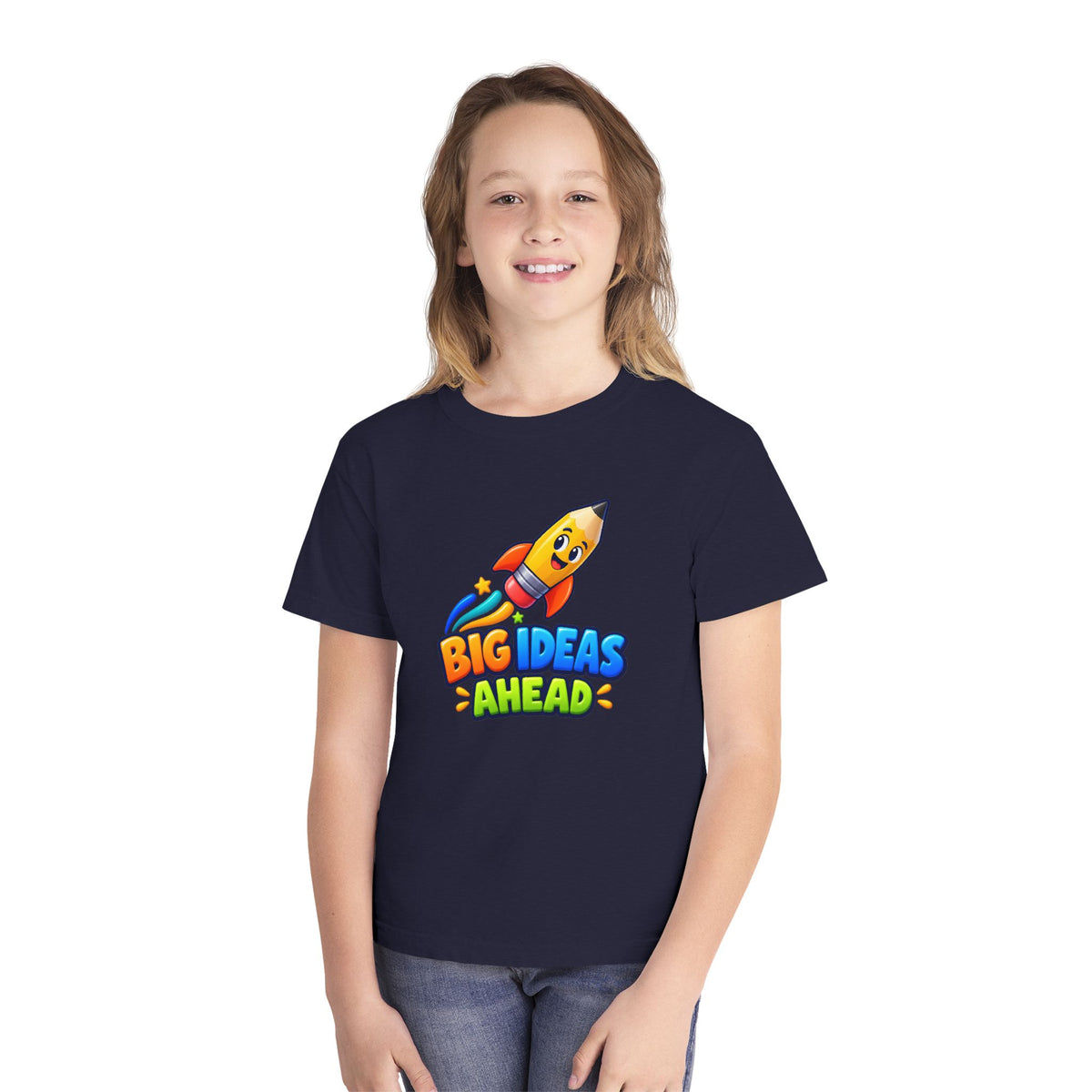 🚀 Big Ideas Ahead Rocket Pencil Kids Tee