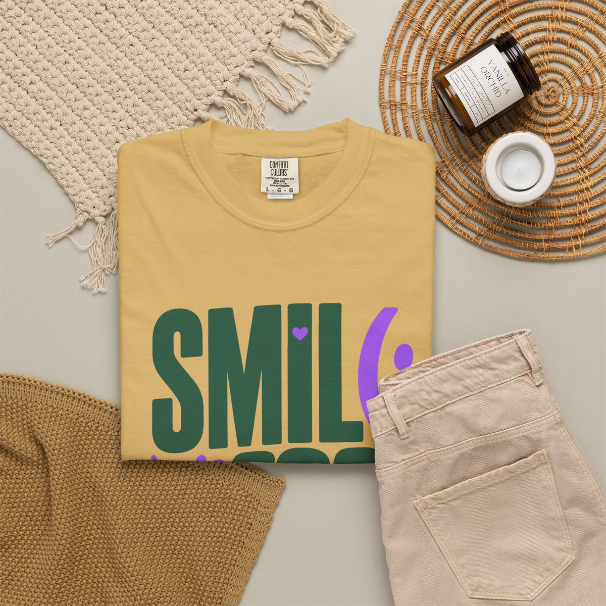 SMIL(: IT’S FREE. Forest Green & Purple Garment-Dyed Graphic Tee