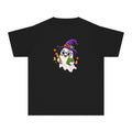 Kids Halloween Ghost Tee — Cute Witch Hat Ghost with Candy Corn & Trick-or-Treat Book