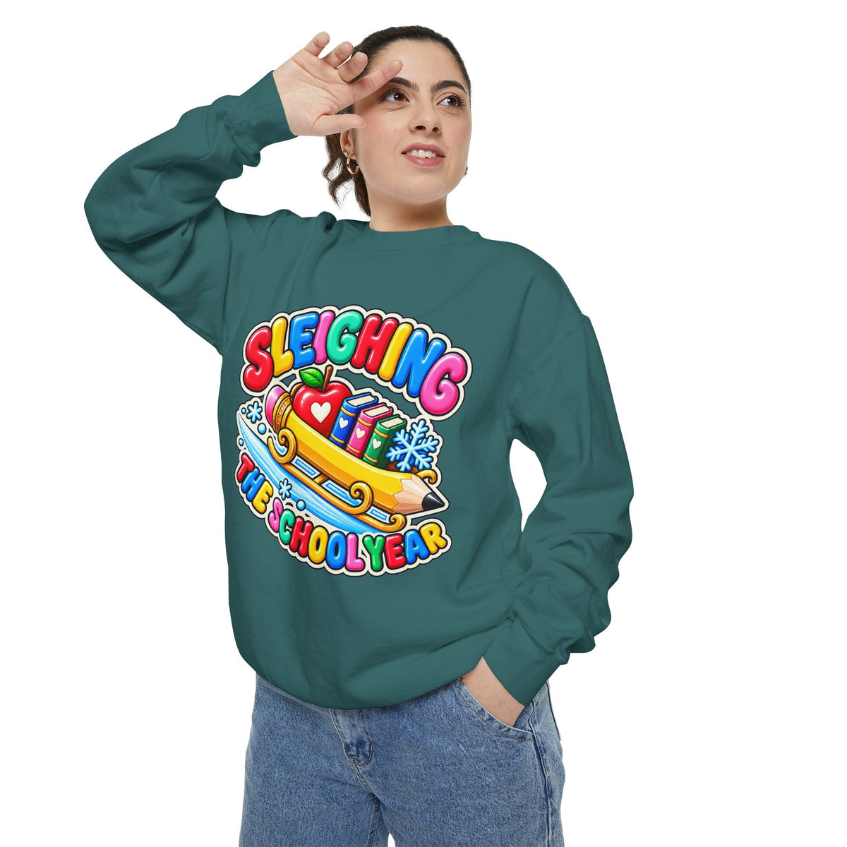 Sleighing the School Year Christmas Sweatshirt 📚🍎❄️