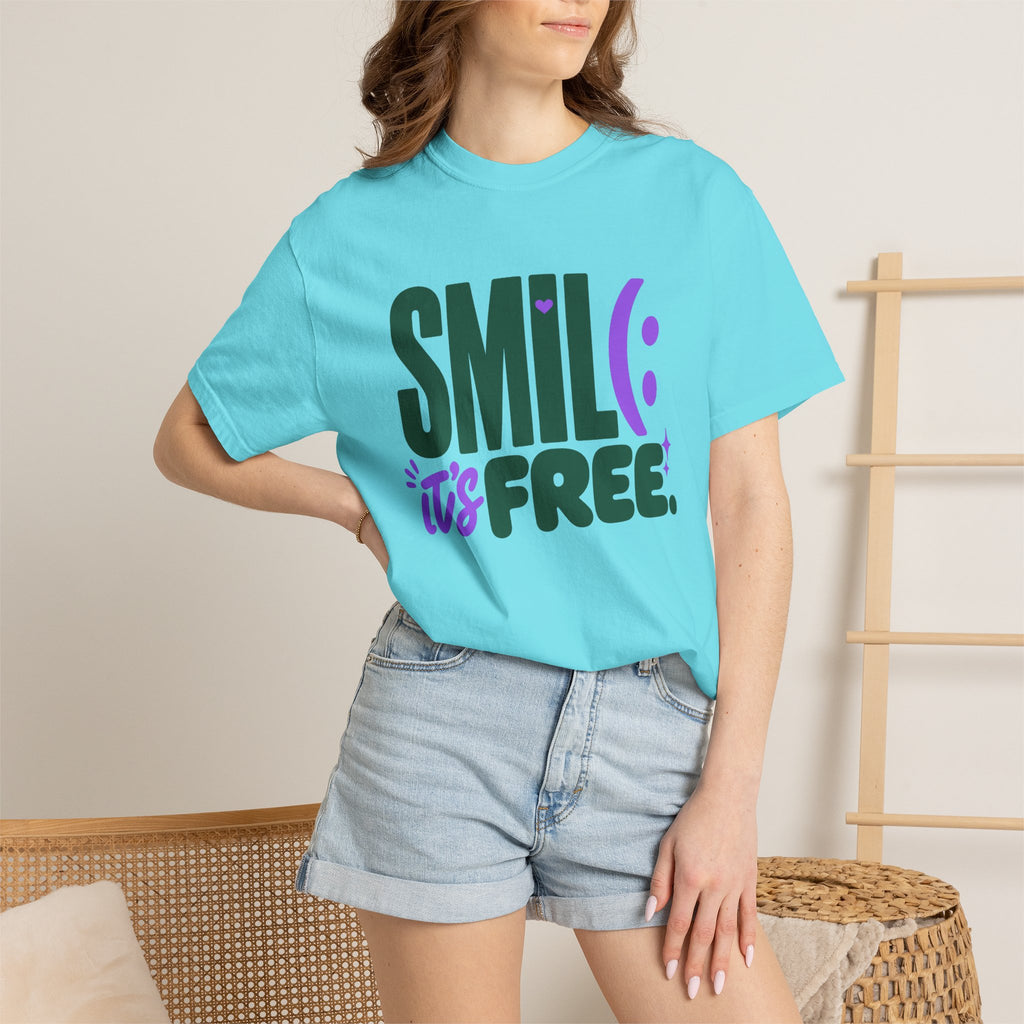 SMIL(: IT’S FREE. Forest Green & Purple Garment-Dyed Graphic Tee