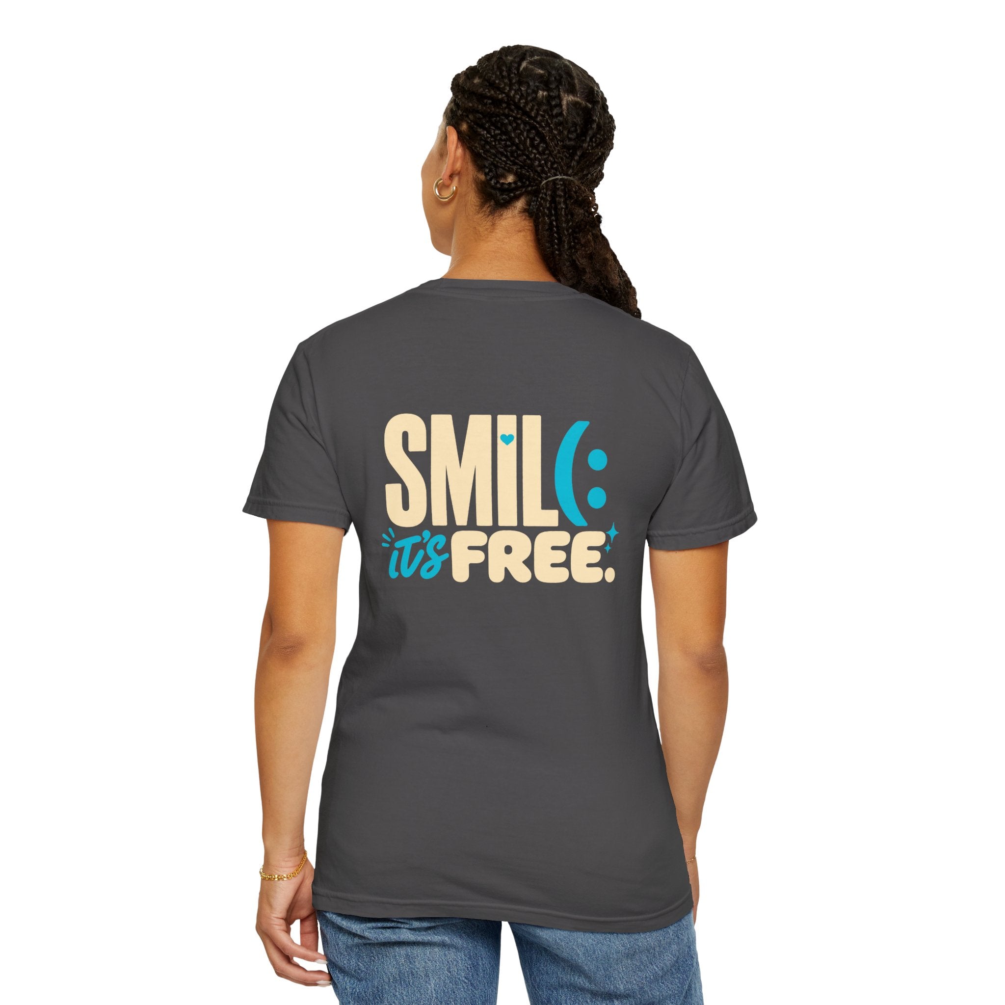 SMIL(: IT’S FREE. Charcoal & Plum Front-and-Back Tee