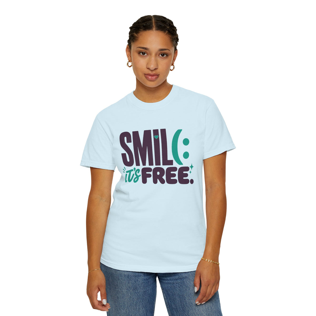 SMIL(: IT’S FREE. Plum & Teal Garment-Dyed Graphic Tee