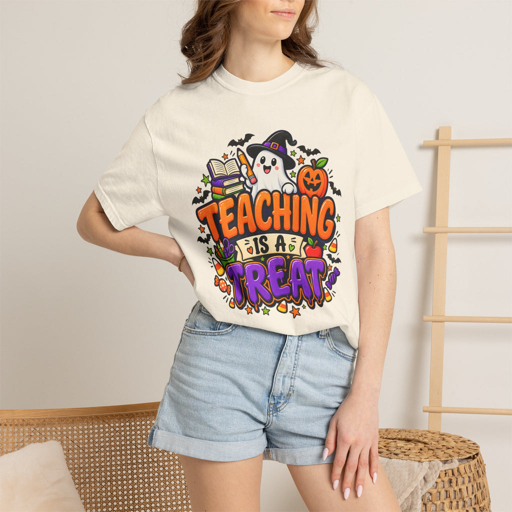 Teaching Is a Treat Halloween T-Shirt — Cute Ghost & Pumpkin Teacher Tee