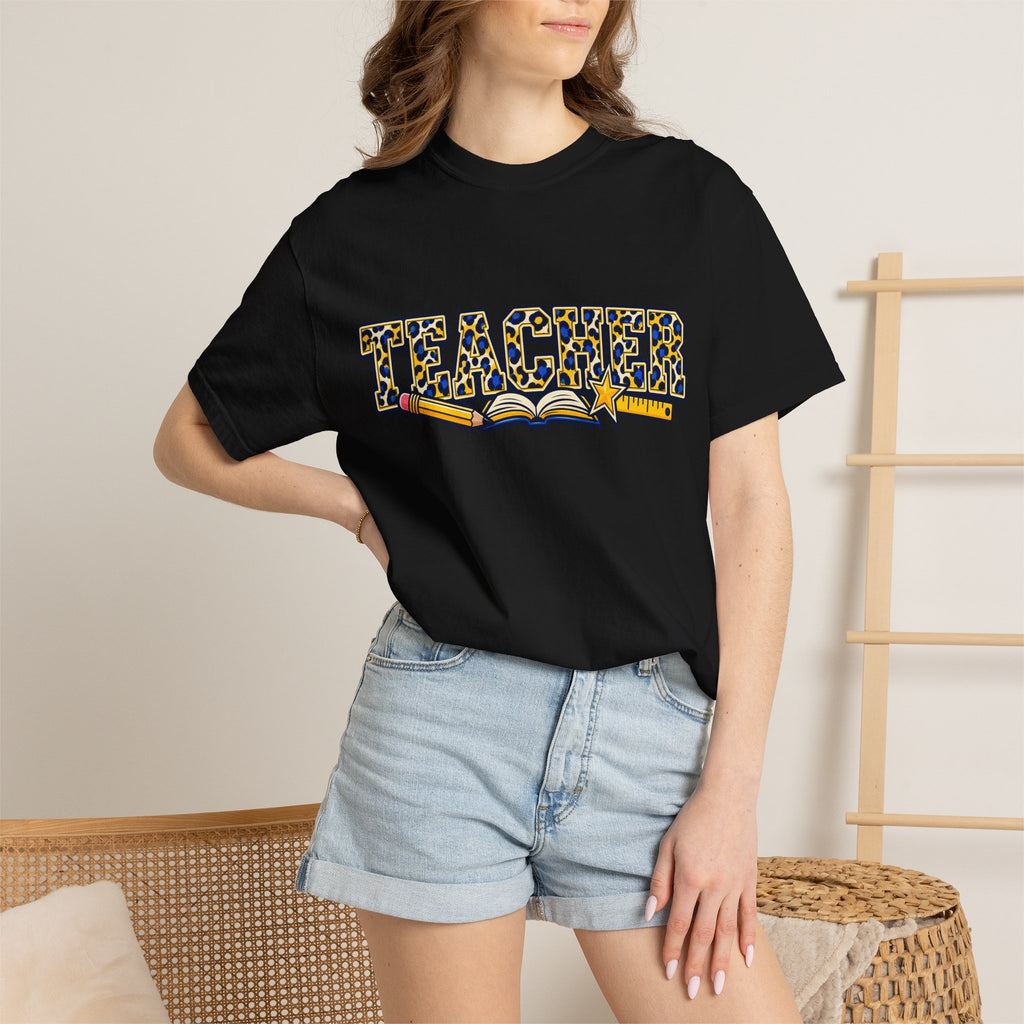 Leopard Print Teacher Comfort Colors® Heavyweight Tee 🍎✏️