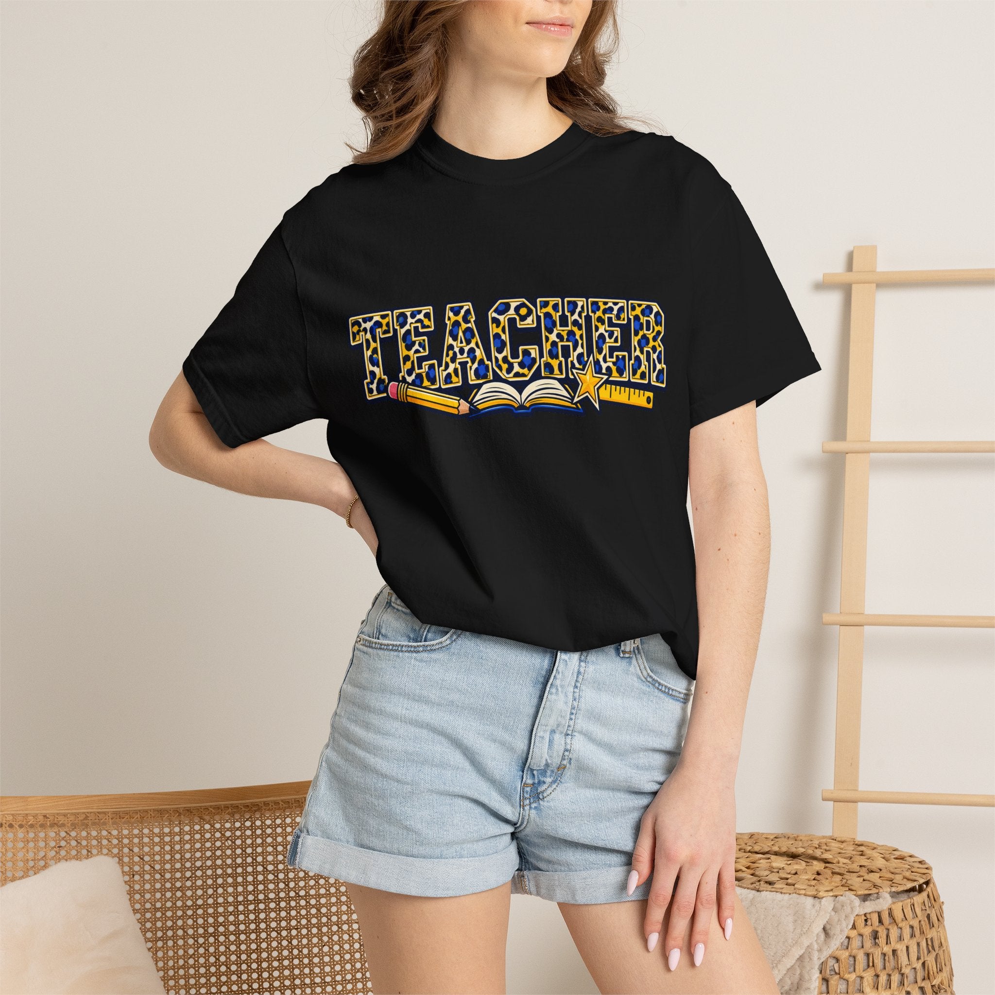 Leopard Print Teacher Comfort Colors® Heavyweight Tee 🍎✏️
