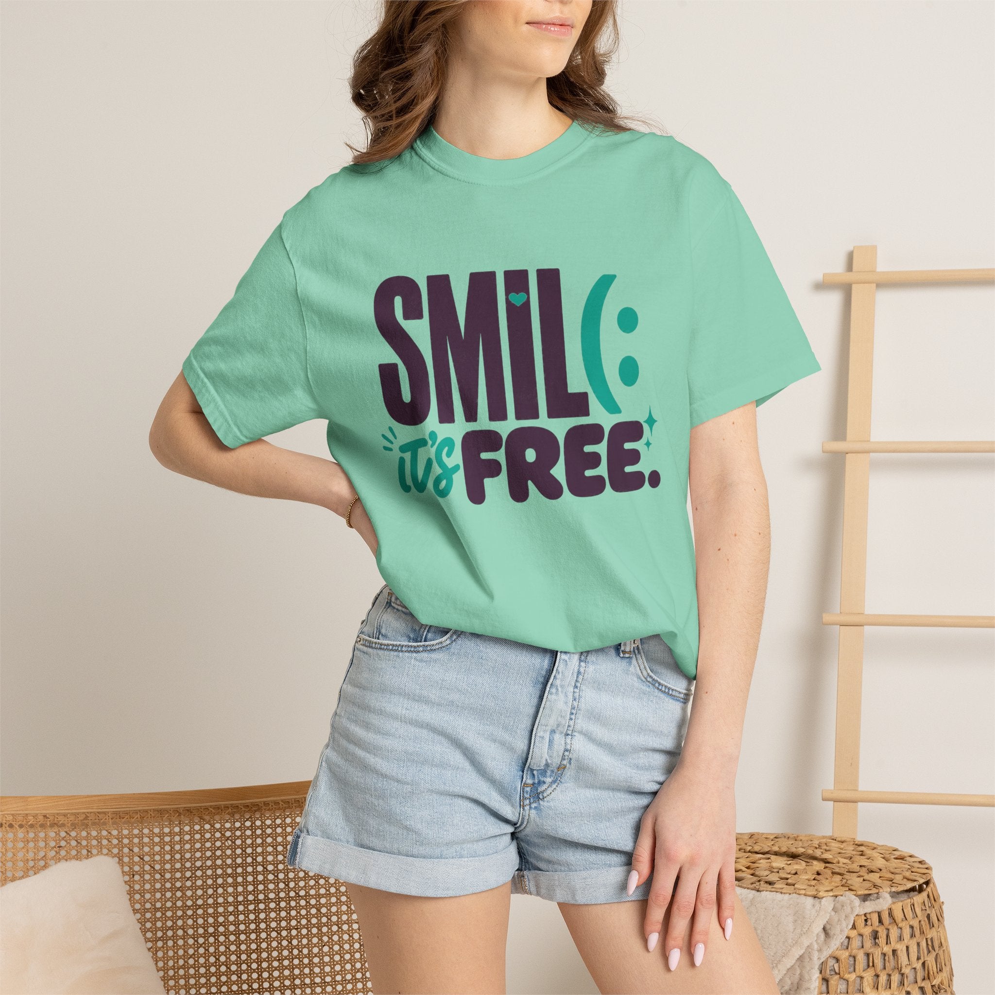 SMIL(: IT’S FREE. Plum & Teal Garment-Dyed Graphic Tee