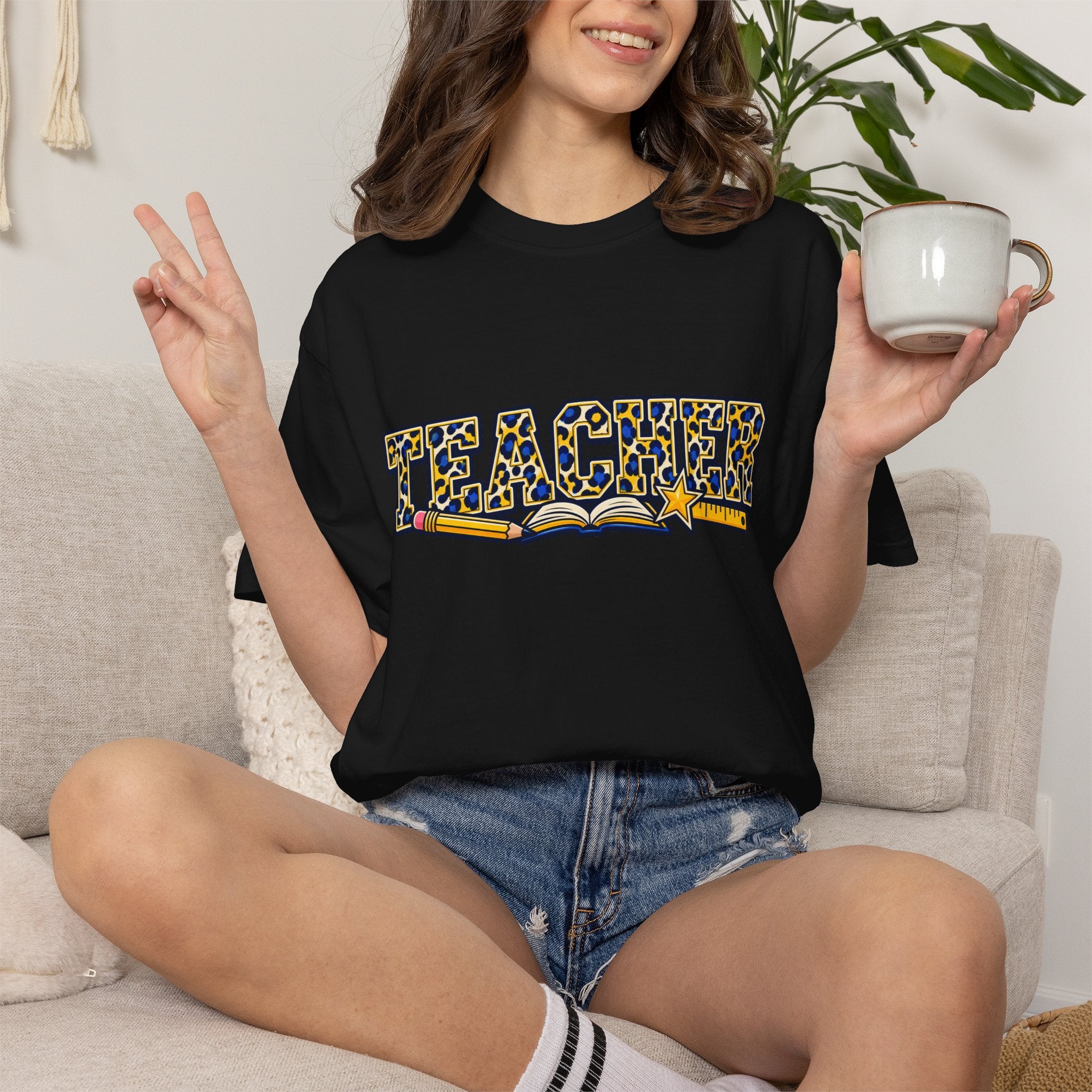 Leopard Print Teacher Comfort Colors® Heavyweight Tee 🍎✏️