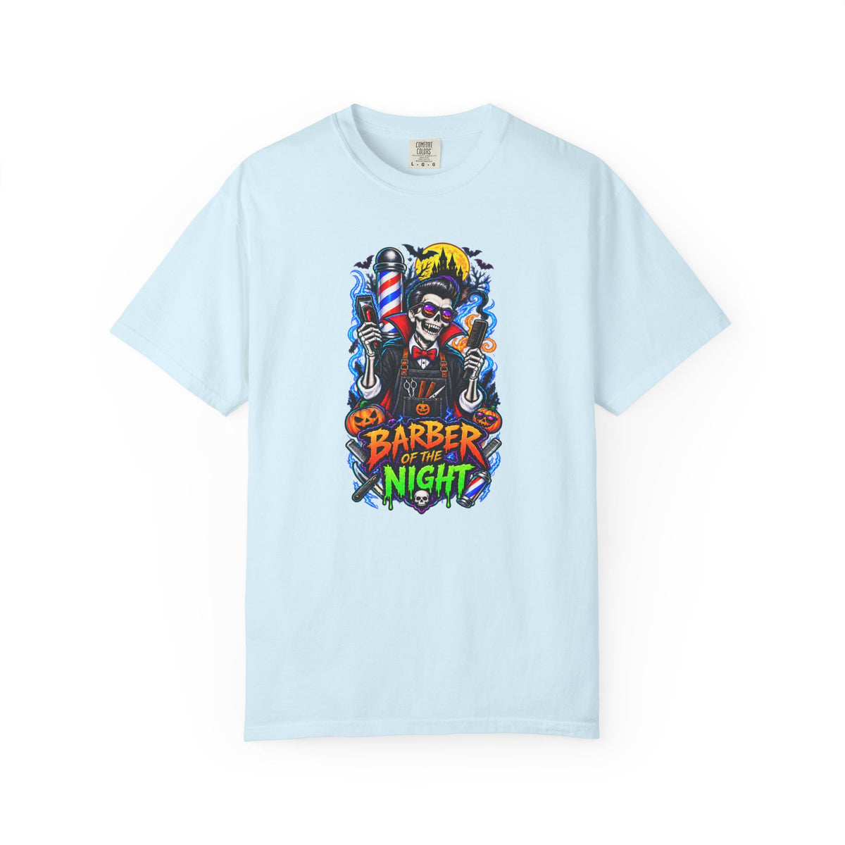 Barber of the Night Halloween Tee – Adult Unisex Barbershop Shirt