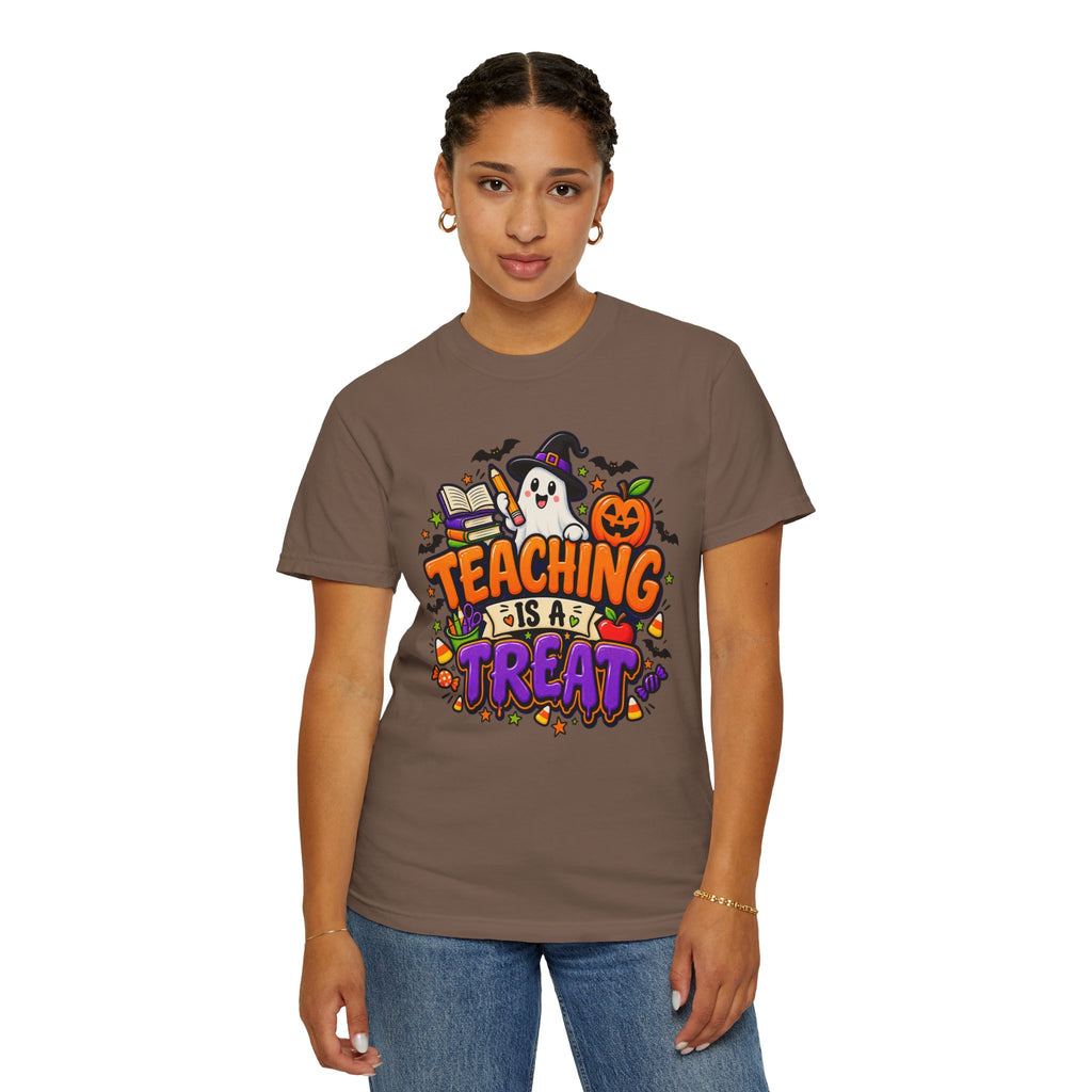 Teaching Is a Treat Halloween T-Shirt — Cute Ghost & Pumpkin Teacher Tee