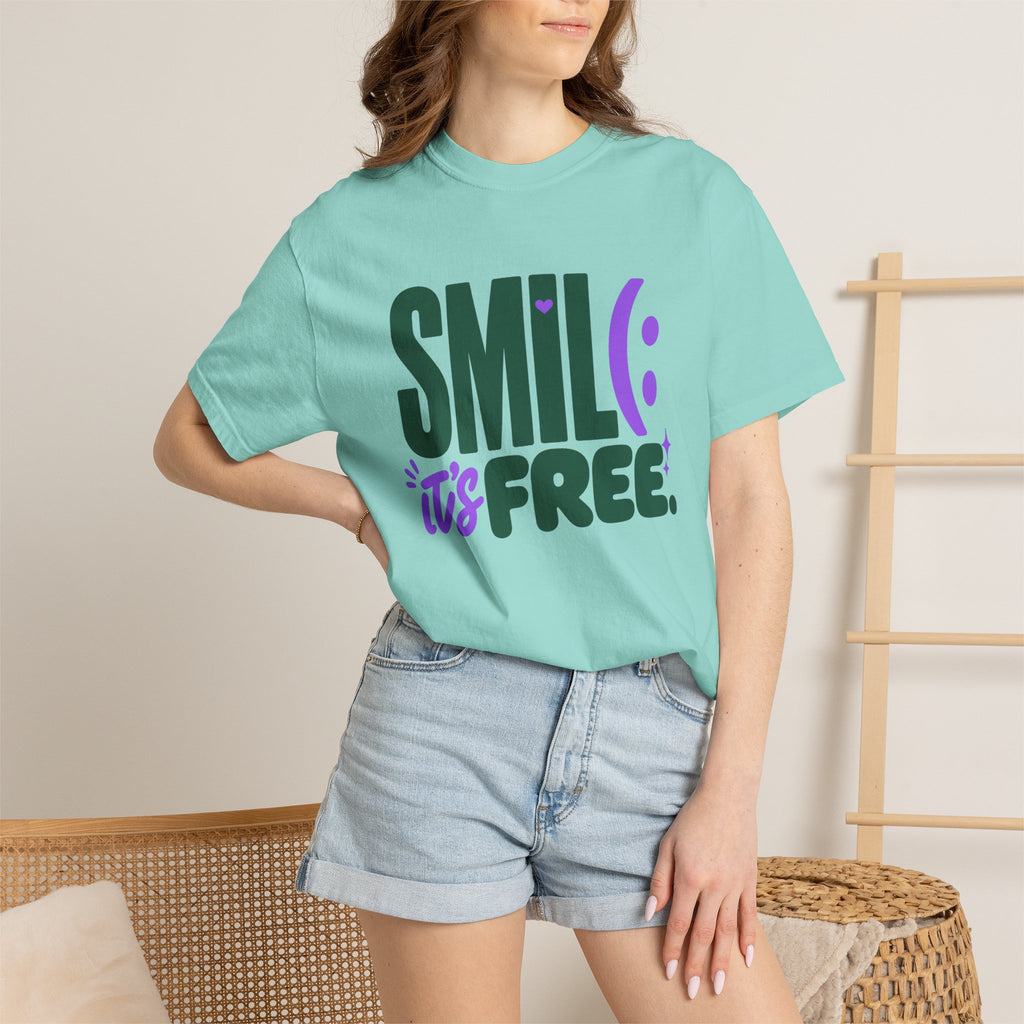 SMIL(: IT’S FREE. Forest Green & Purple Garment-Dyed Graphic Tee