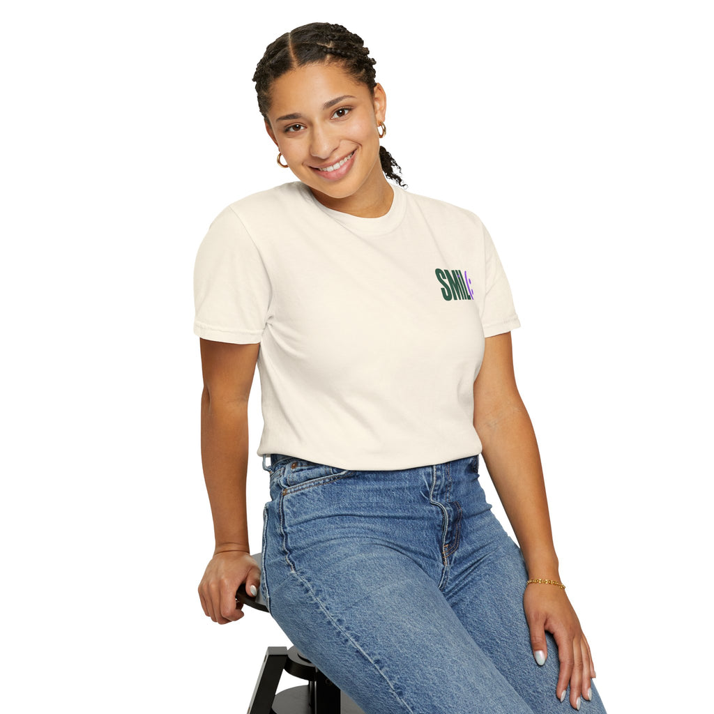 SMIL(: IT’S FREE. Green & Purple Front-and-Back Garment-Dyed Tee