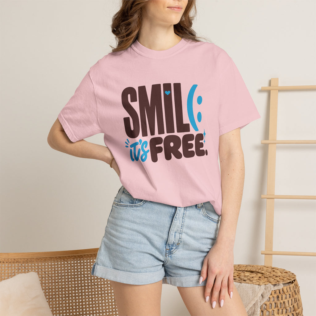 SMIL(: IT’S FREE. Brown & Bright Blue Garment-Dyed Graphic Tee
