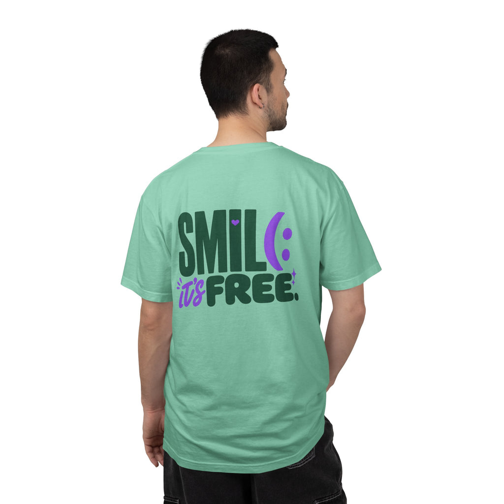 SMIL(: IT’S FREE. Green & Purple Front-and-Back Garment-Dyed Tee