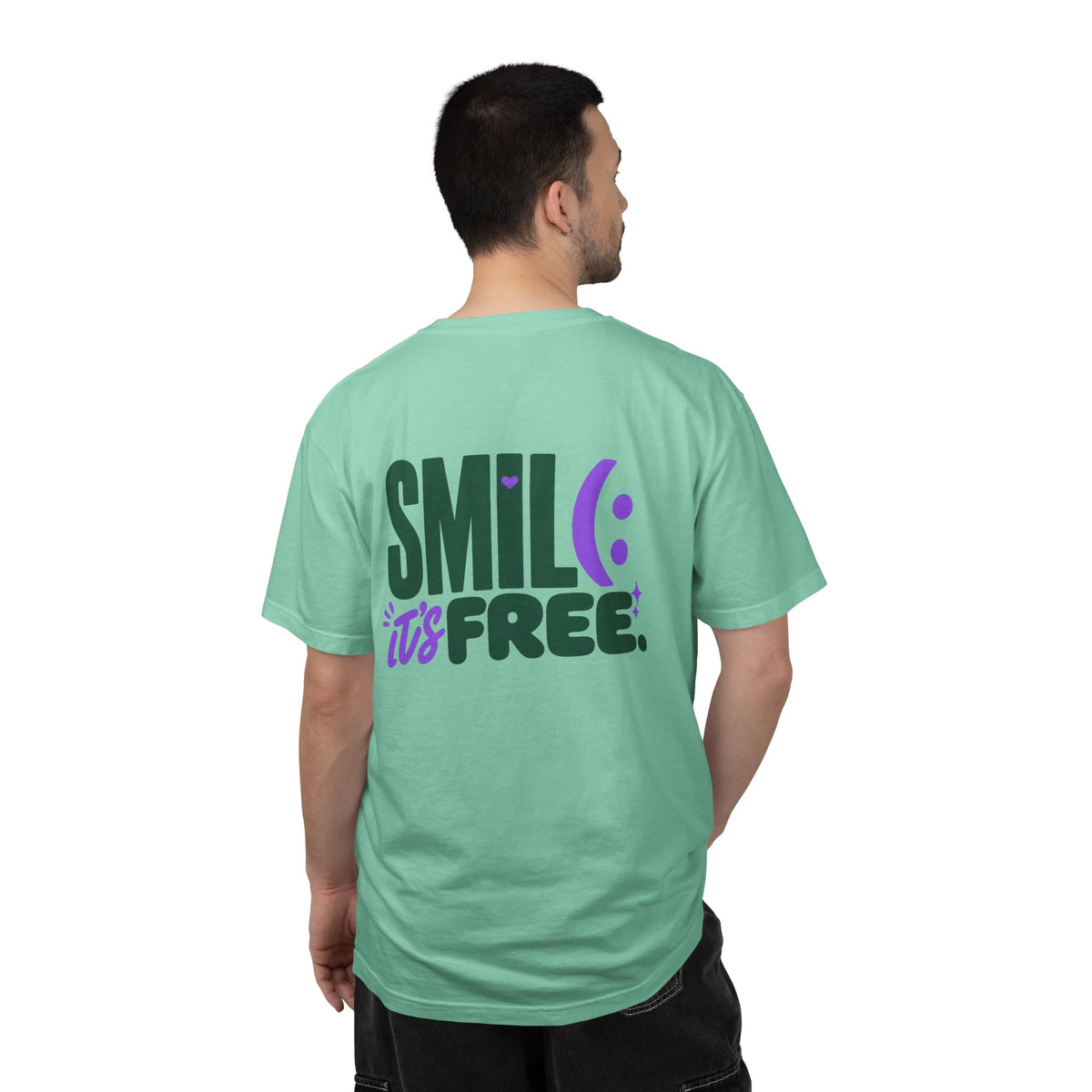 SMIL(: IT’S FREE. Green & Purple Front-and-Back Garment-Dyed Tee