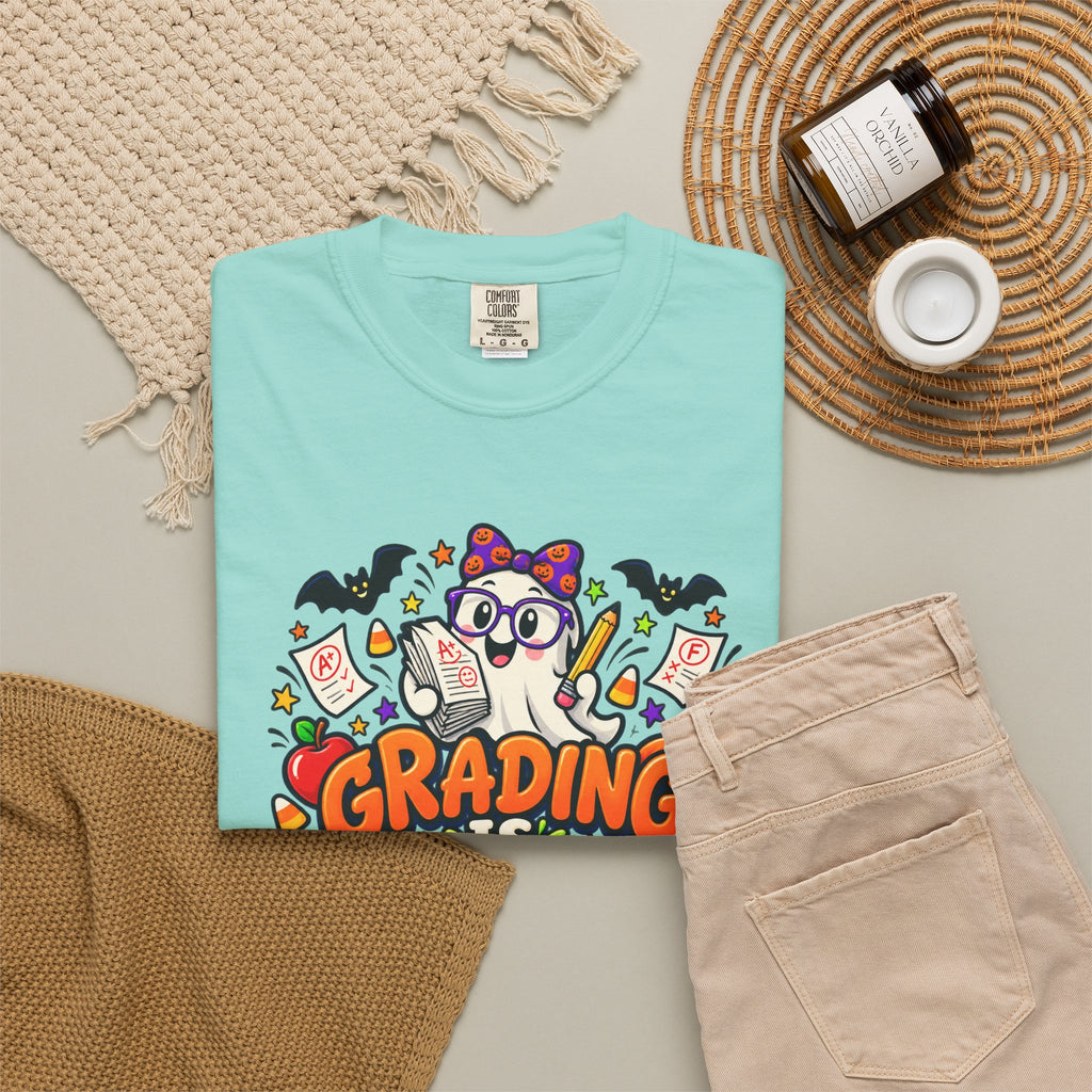 Grading Is Scary Enough T-Shirt — Halloween Teacher Funny Tee