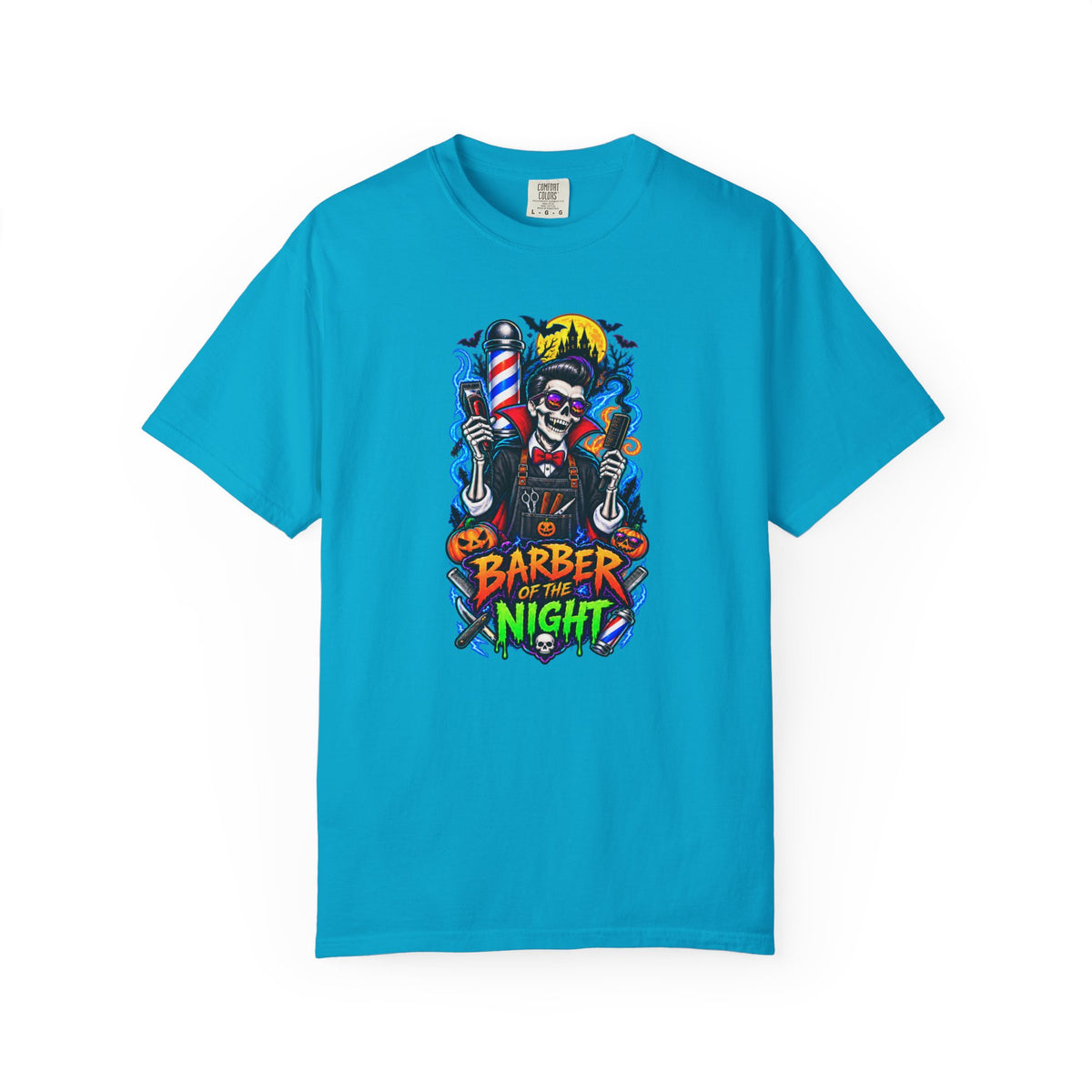 Barber of the Night Halloween Tee – Adult Unisex Barbershop Shirt