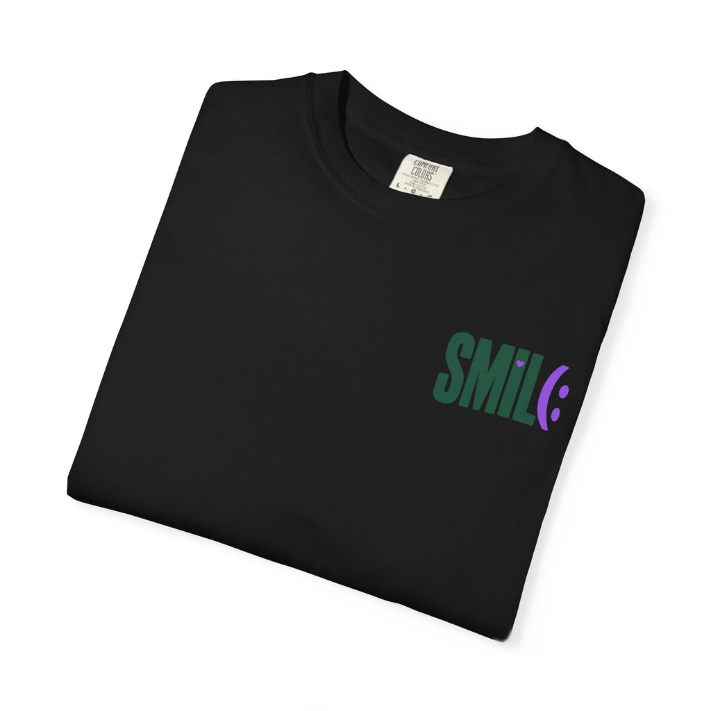 SMIL(: IT’S FREE. Green & Purple Front-and-Back Garment-Dyed Tee