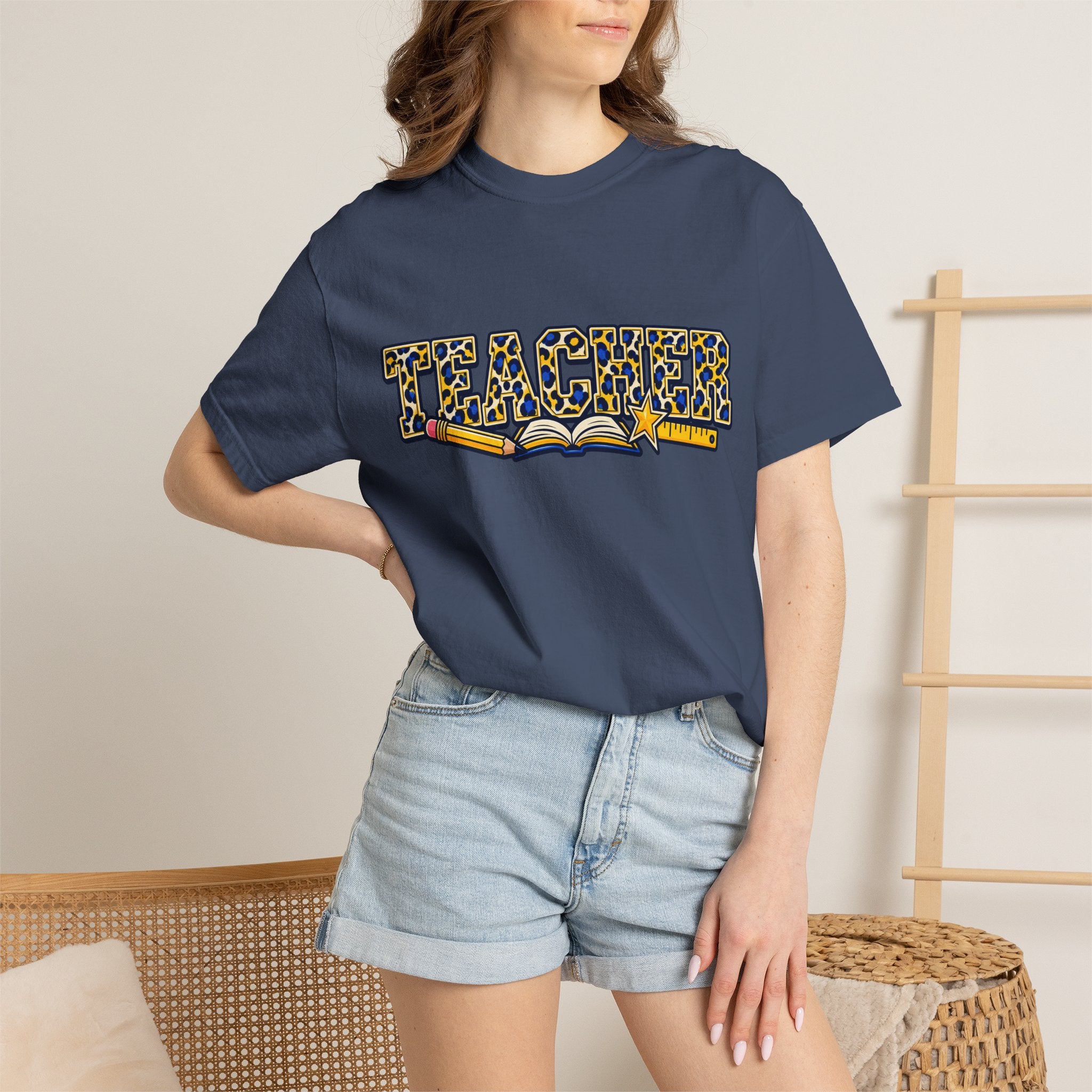 Leopard Print Teacher Comfort Colors® Heavyweight Tee 🍎✏️