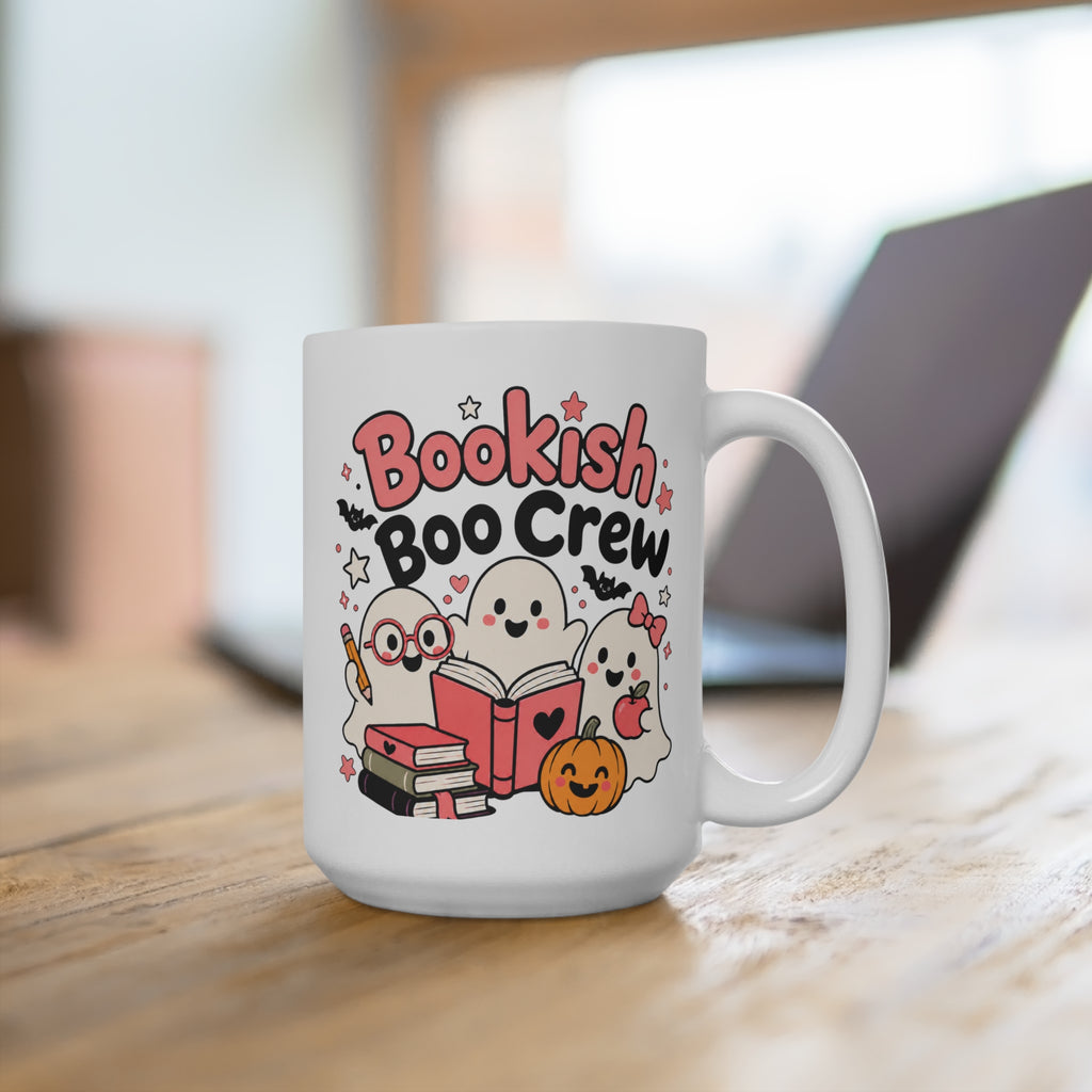 Bookish Boo Crew Mug - Cute Halloween Book Lover Coffee Cup - Spooky Reading Gift for Librarians, Teachers, Students and Readers
