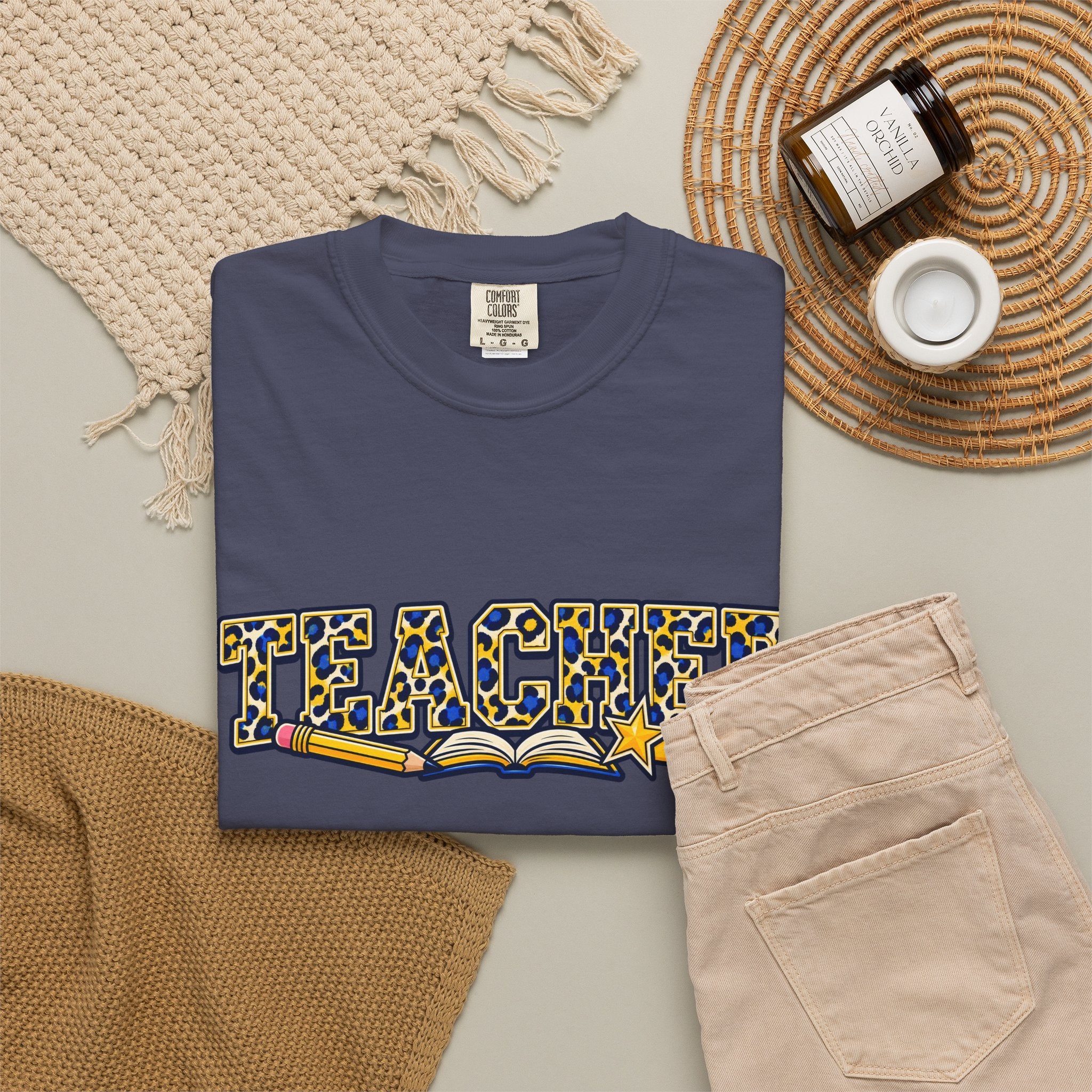 Leopard Print Teacher Comfort Colors® Heavyweight Tee 🍎✏️