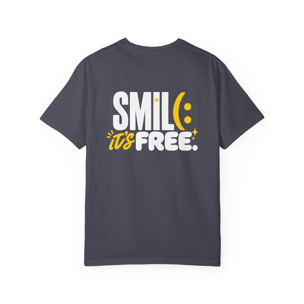 SMIL(: IT’S FREE. White & Yellow Front-and-Back Garment-Dyed Tee