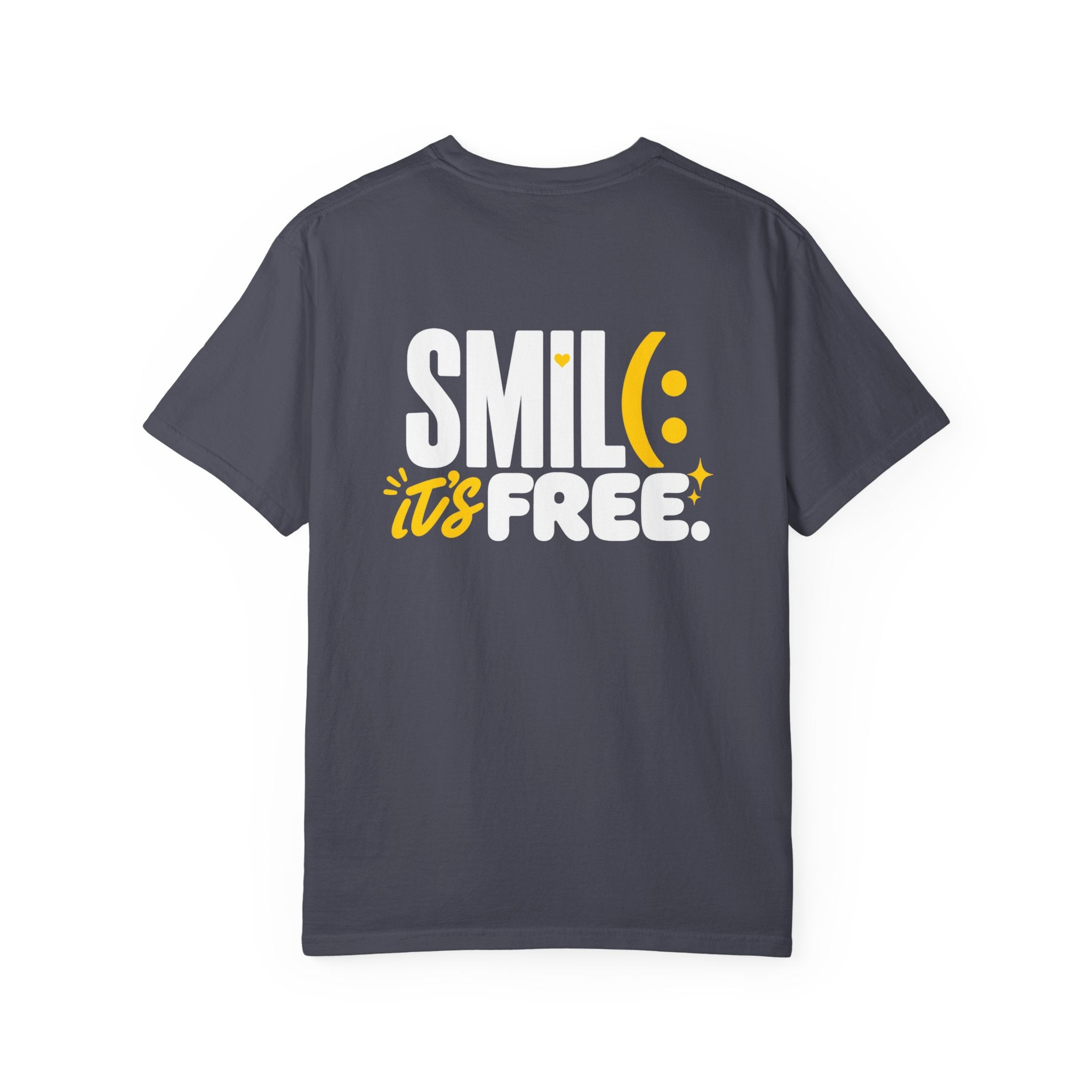 SMIL(: IT’S FREE. White & Yellow Front-and-Back Garment-Dyed Tee