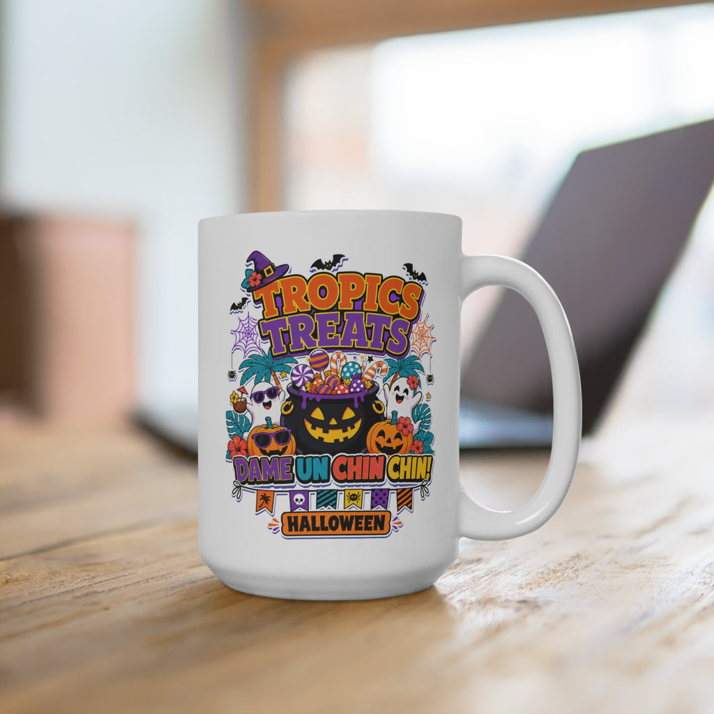Tropics Treats Halloween Mug - Tropical Halloween Coffee Cup - Dame Un Chin Chin Spooky Gift - Fun Holiday Mug