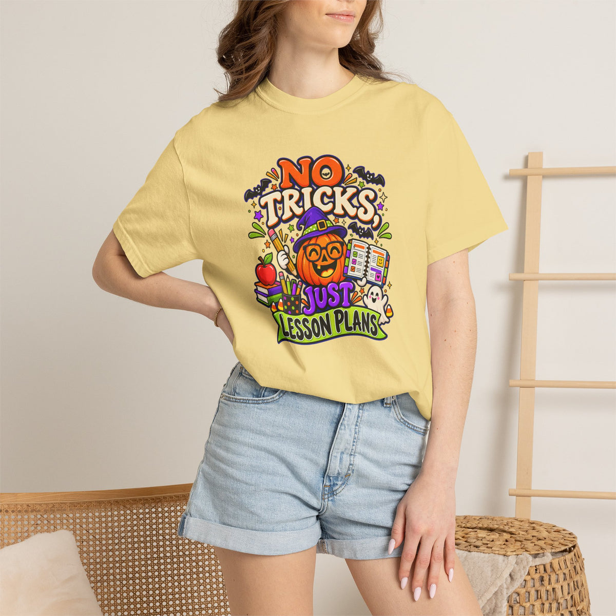 Halloween Teacher T-Shirt - "No Tricks, Just Lesson Plans"