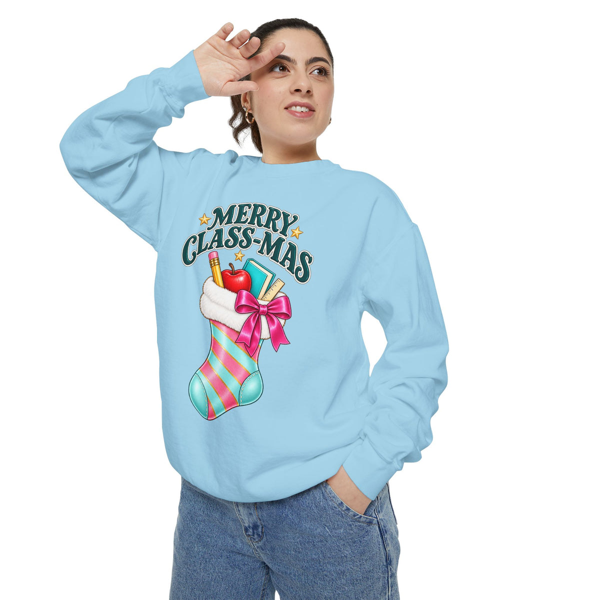 Merry Class-mas Sweatshirt — Christmas Teacher Holiday Stocking Crewneck