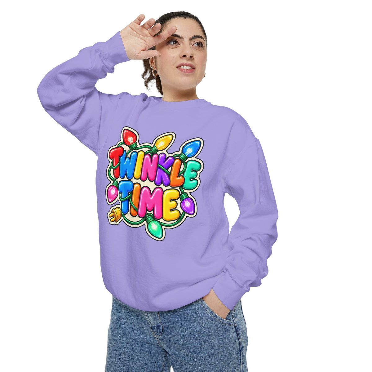 Twinkle Time Christmas - Colorful Holiday Light Graphic  Sweatshirt