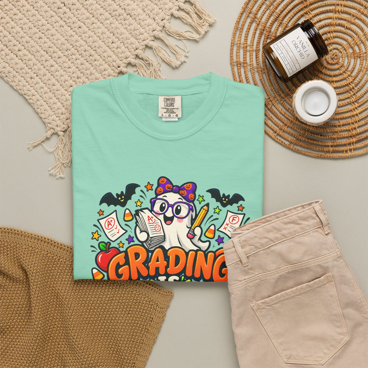Grading Is Scary Enough T-Shirt — Halloween Teacher Funny Tee