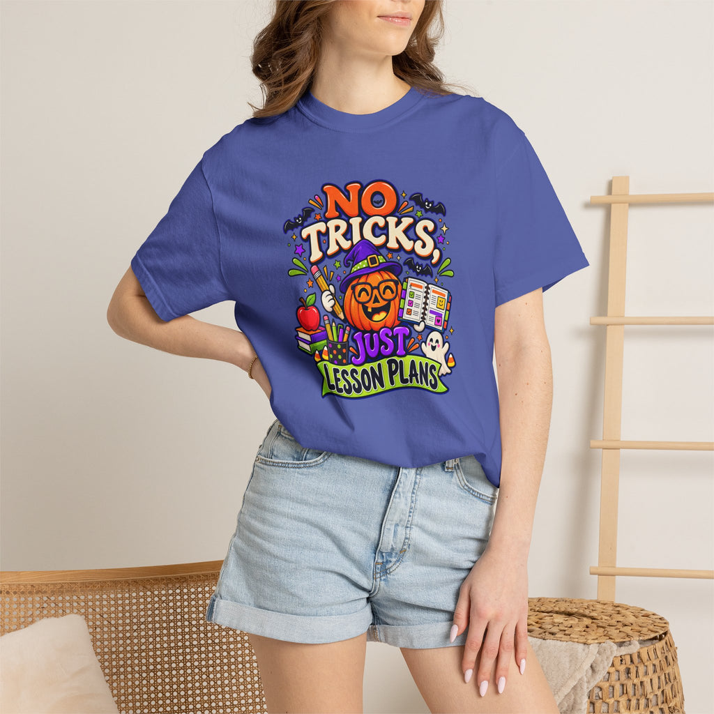 Halloween Teacher T-Shirt - "No Tricks, Just Lesson Plans"