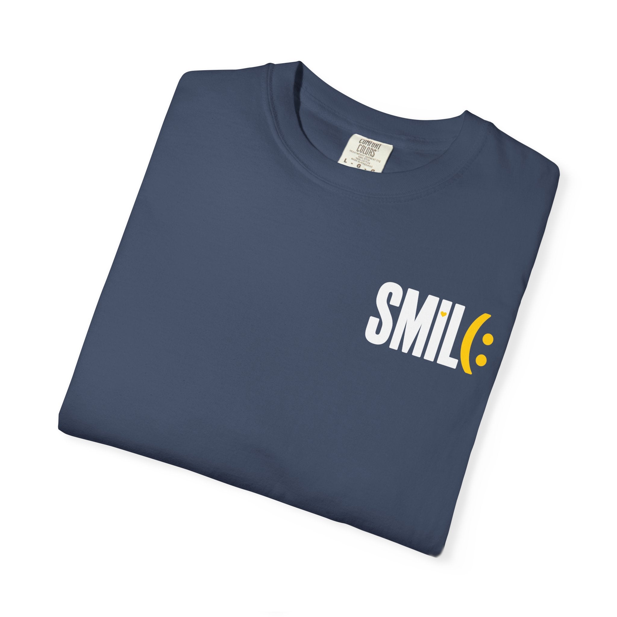 SMIL(: IT’S FREE. White & Yellow Front-and-Back Garment-Dyed Tee