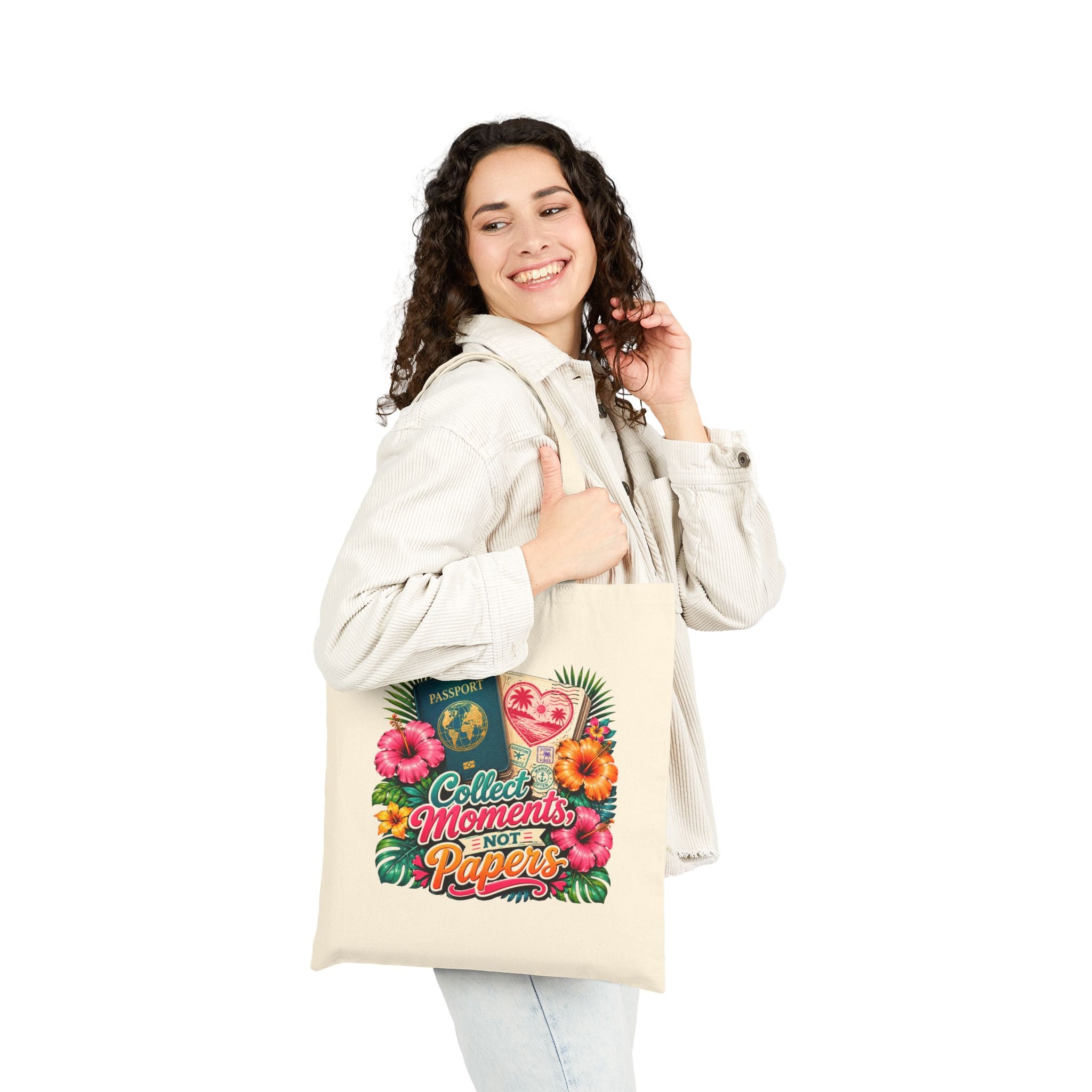 Collect Moments Not Papers - Tropical Travel Canvas Tote