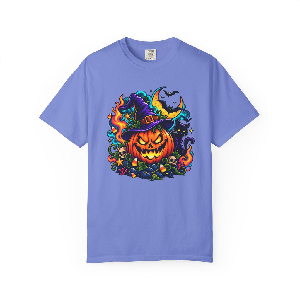 Unisex Halloween Pumpkin & Black Cat T-Shirt | Colorful Spooky Adult Tee