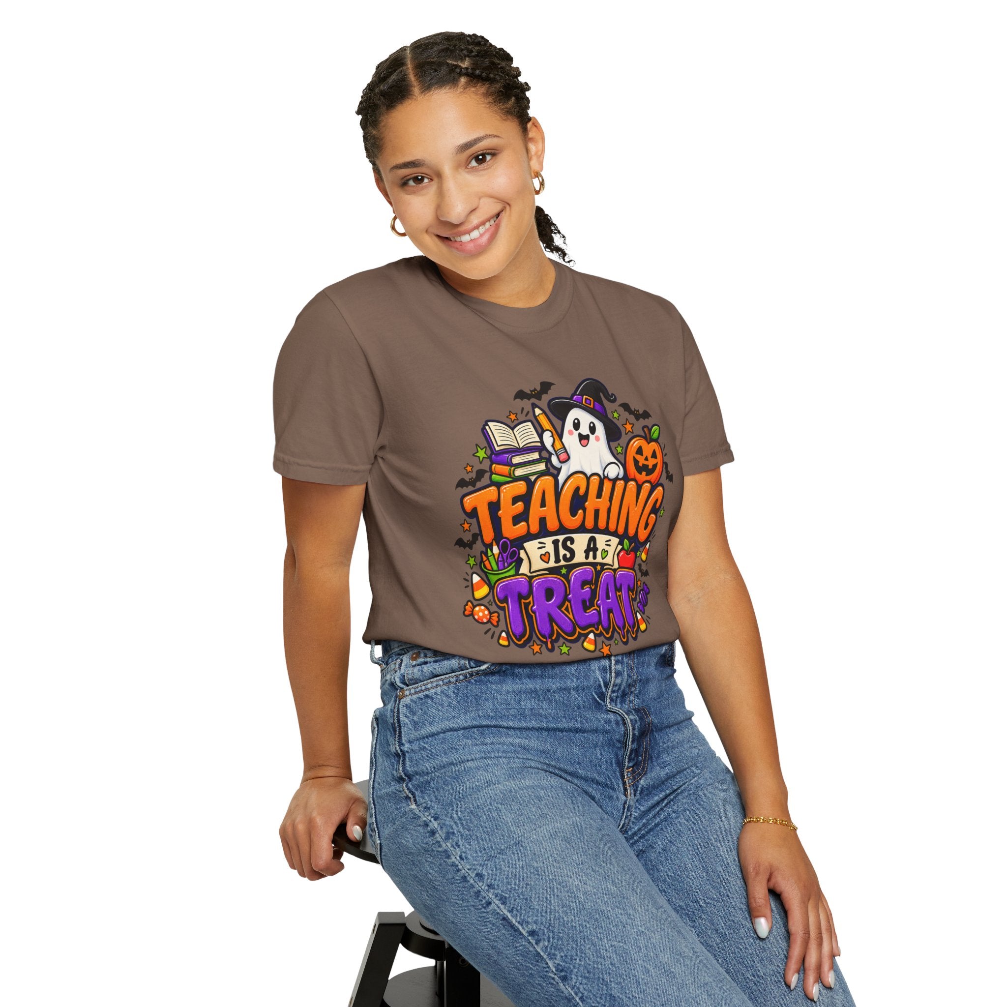 Teaching Is a Treat Halloween T-Shirt — Cute Ghost & Pumpkin Teacher Tee