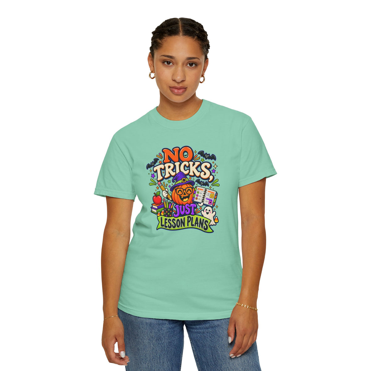Halloween Teacher T-Shirt - "No Tricks, Just Lesson Plans"